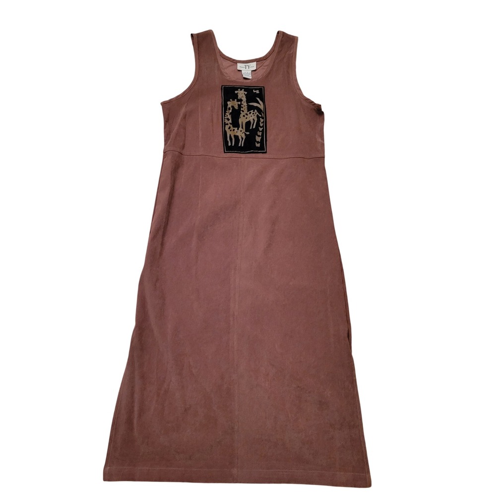 Vintage‎ 90s Brown Moleskin Giraffe Sleeveless Maxi Dress PS Granola Earthy